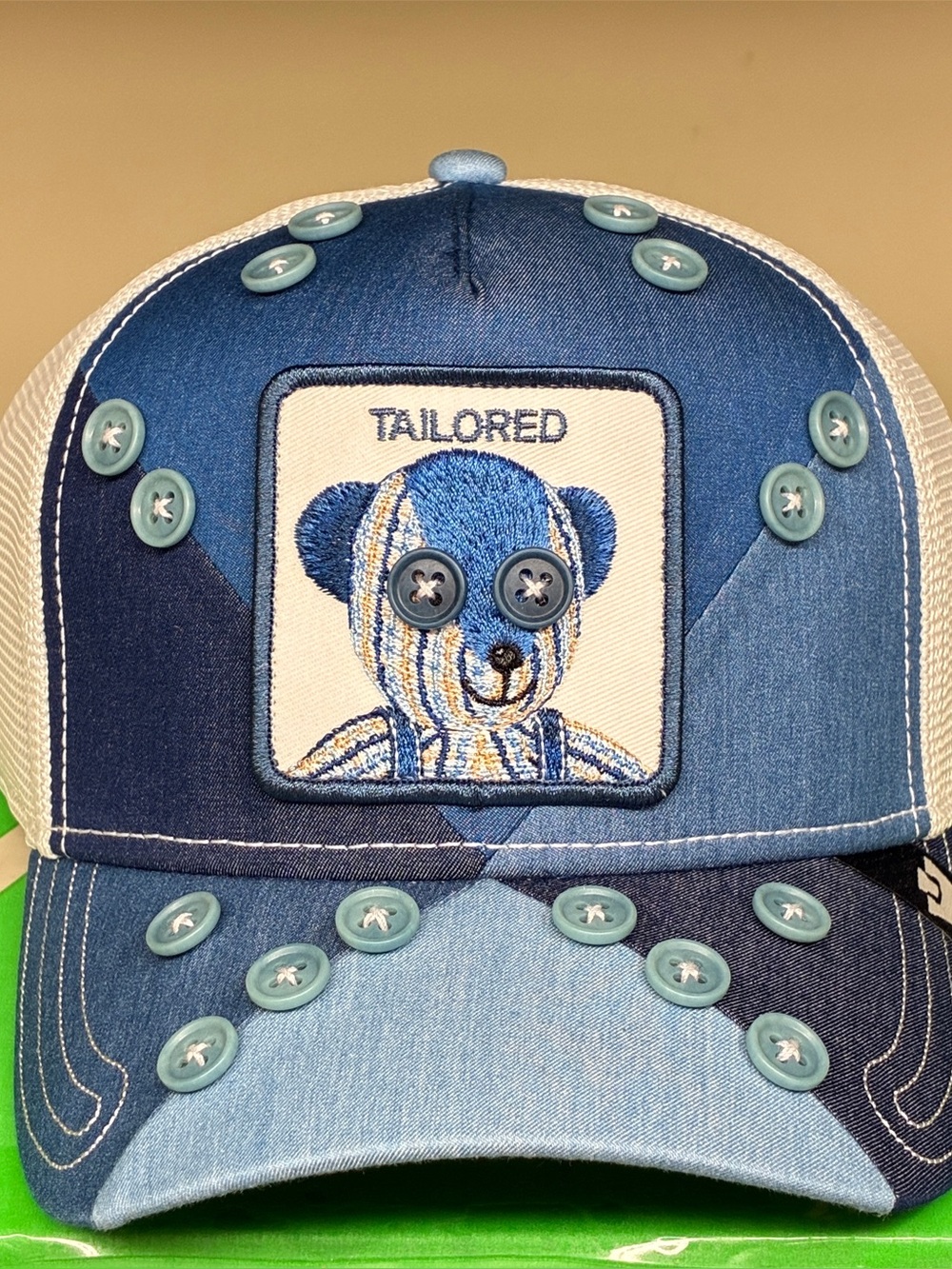 Goorin Bros Remember Me Tailored Bear Patch Trucker Hat Blue/White Mesh Back